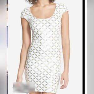 White Gold Sequin Open Back Dress The Population Dress Sz Xs Spring Summer Party